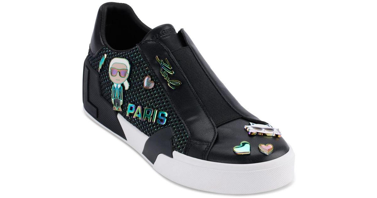 Karl Lagerfeld Gray Suede Slip-Ons with Quilted Black Insole Karl Lagerfeld MATTIA Embroidered Logo Eiffel Tower Etc Knit  main image 4