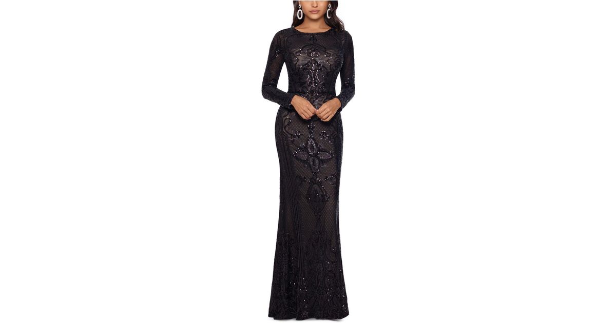 betsy and adam embellished embroidered gown