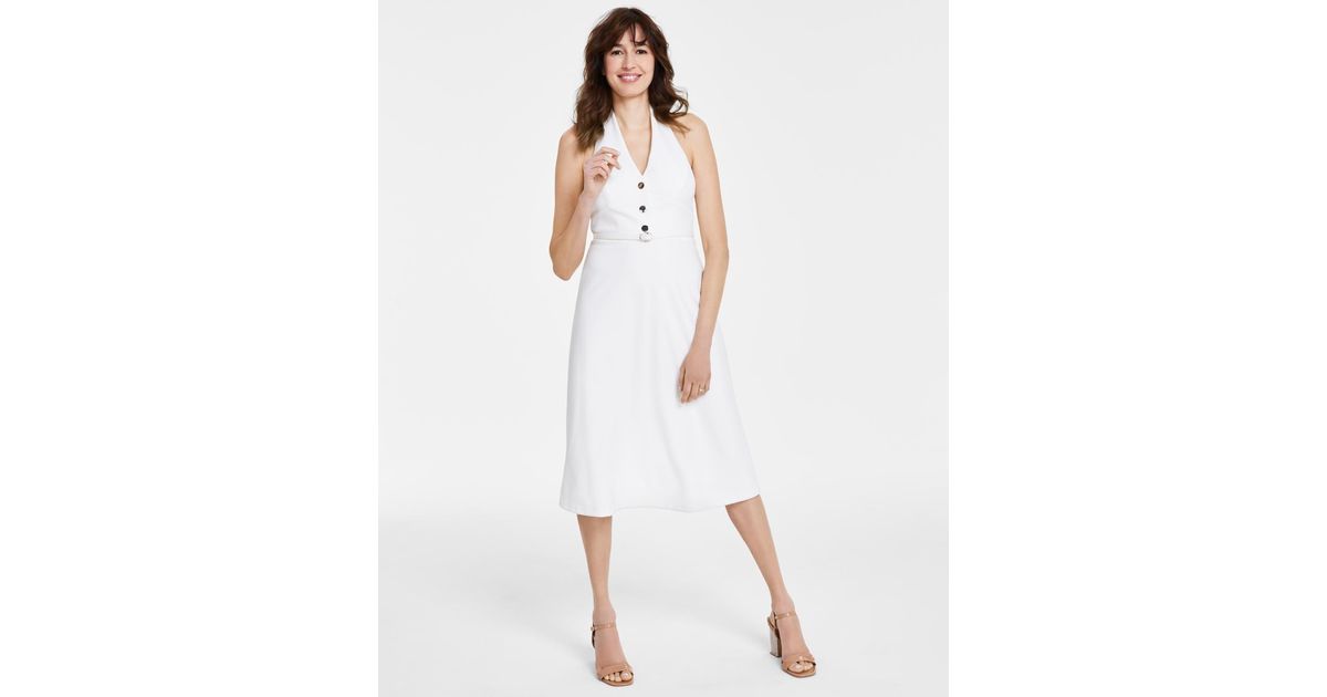 DKNY Sleeveless Halter neck Button front Dress in White Lyst