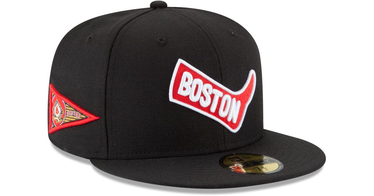 Ktz Wool Boston Red Sox Banner Patch 59fifty Cap In Black For Men