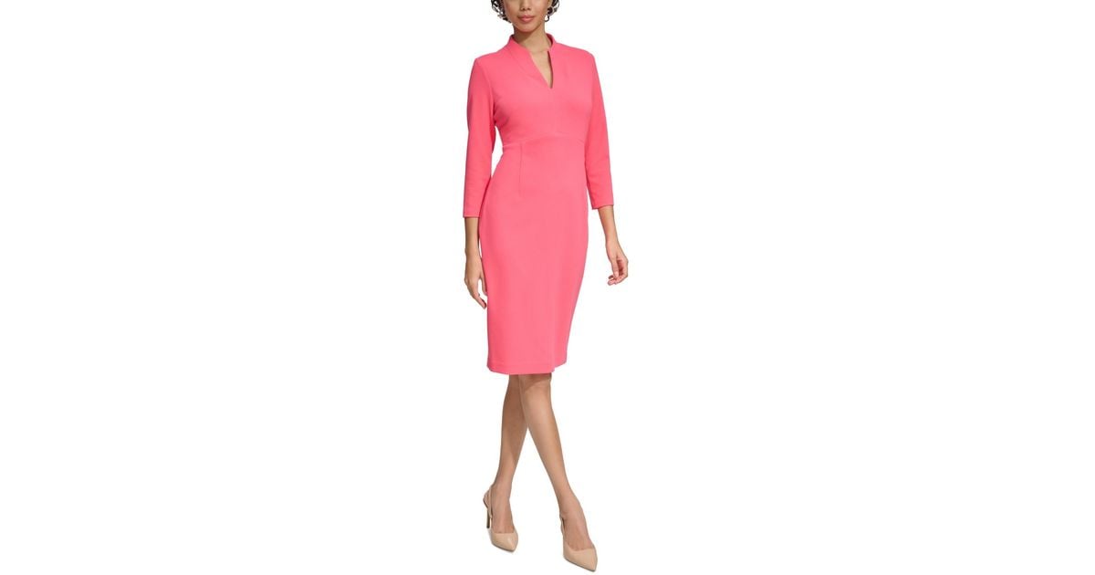 Calvin klein split neck sheath dress online