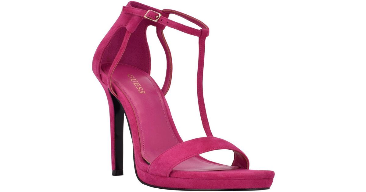 Guess Suede Tecru T Strap Dress Sandals in Magenta Suede (Pink) | Lyst