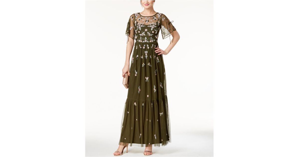 adrianna papell boho beaded mesh gown