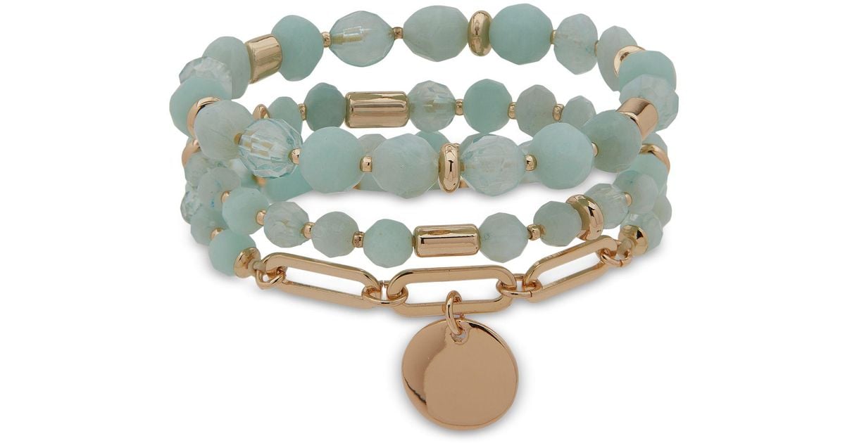 Anne Klein Gold-tone 3-pc. Set Gemstone Beaded Stretch Bracelets in ...