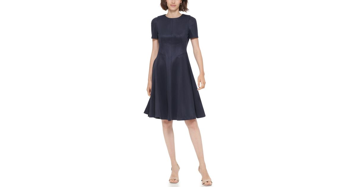 Calvin Klein Fit And Flare Short Dress in Blue | Lyst