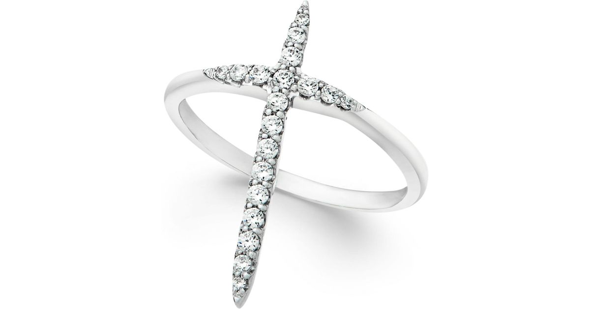  Macy s  Diamond  Extended Cross  Ring  In 10k White Gold 1 4 
