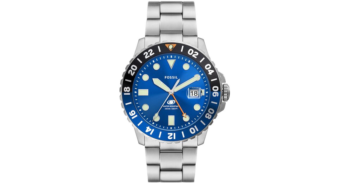 Fossil Blue Gmt Stainless Steel Watch, 46mm for Men | Lyst