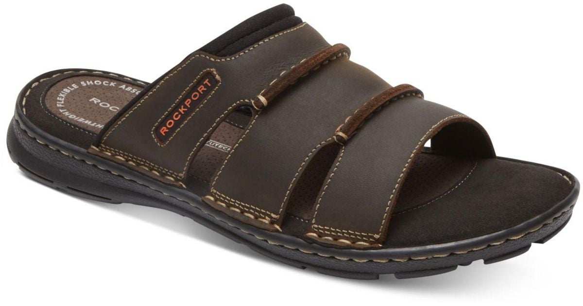 Rockport Leather Darwyn Slide Sandals in Brown Leather (Brown) for Men