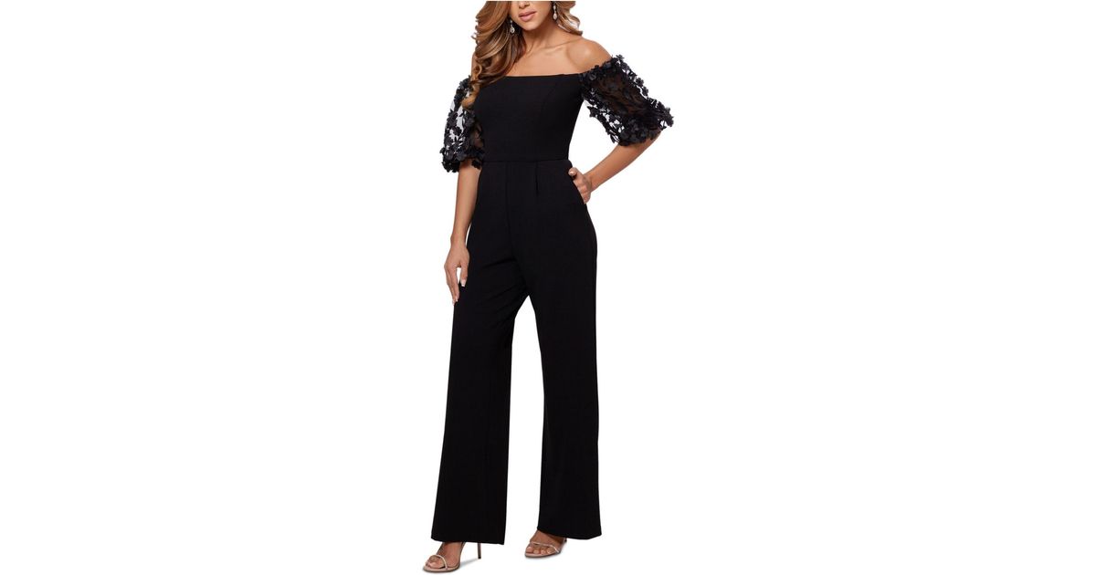 Xscape Synthetic Petite Floralappliquésleeve Jumpsuit in Black Lyst