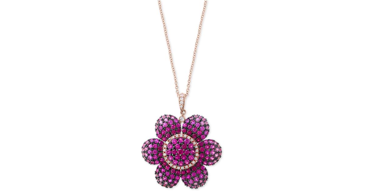 Effy Pink Sapphire 4 5 8 Ct T W Diamond 1 6 Ombré Flower Pendant Necklace In 14k Rose Gold Lyst - Pink Sapphire Flower Pendant Necklace