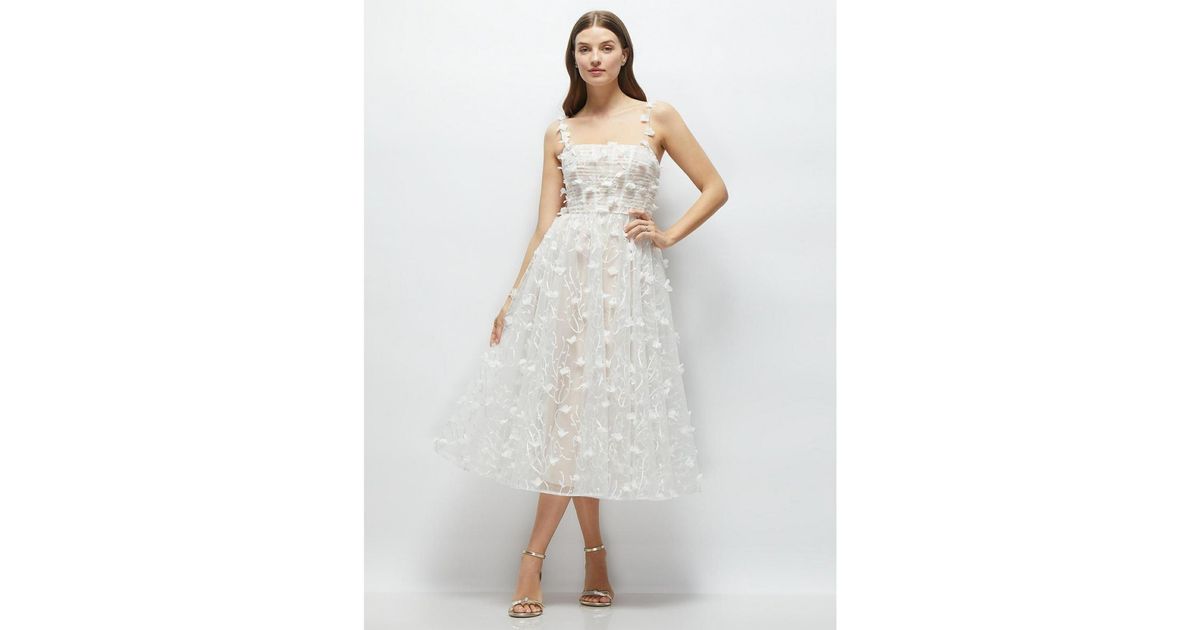 knee length dresses for ladies White Flower Lace Midi Dress – self-portrait-US