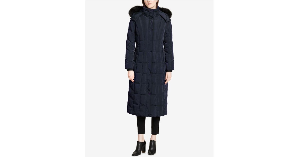 calvin klein hooded maxi down coat