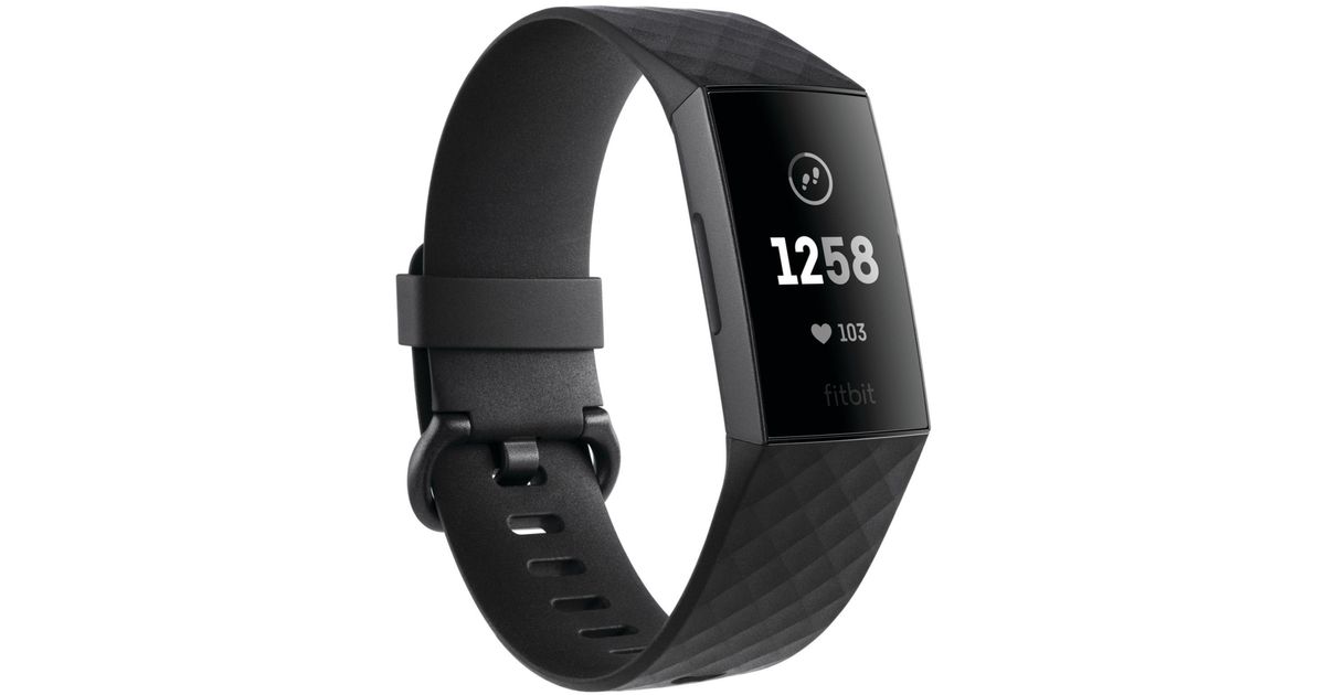 fitbit charge 3 unisex black elastomer band touchscreen smart watch 22.7 mm