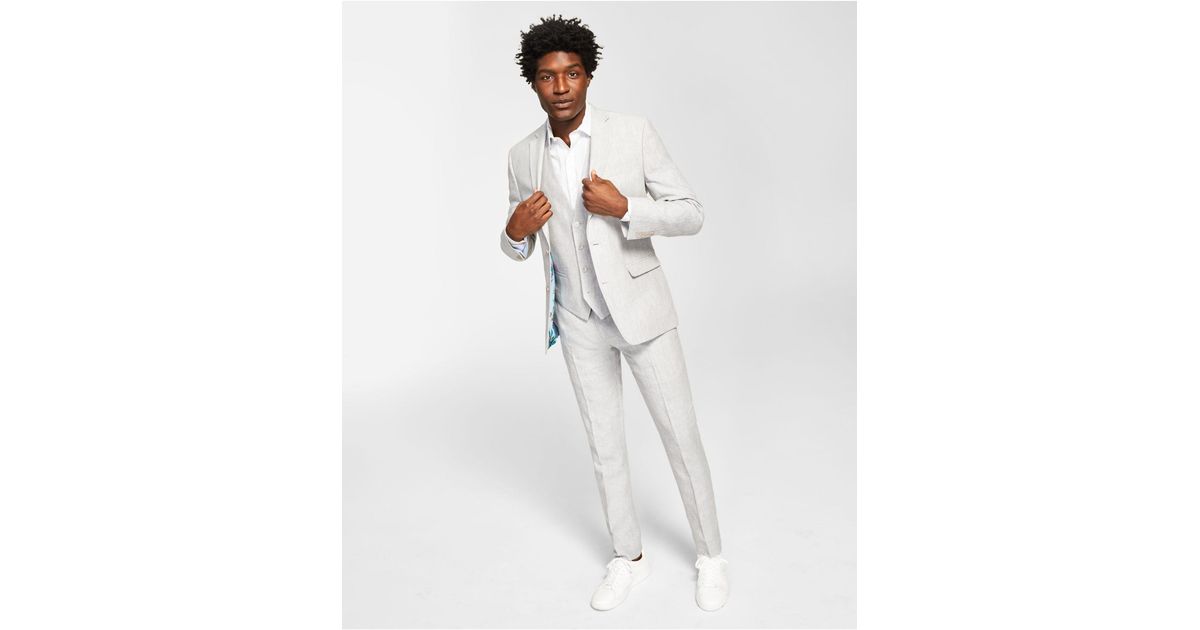 Bar Iii Slimfit Textured Linen Vested Suit Separate, Created For Macy
