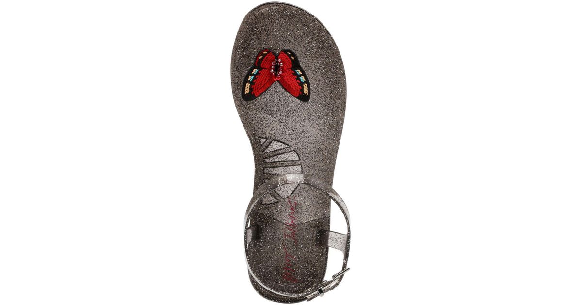 Betsey Johnson Tabby Butterfly Flat Jelly Sandal in Black | Lyst