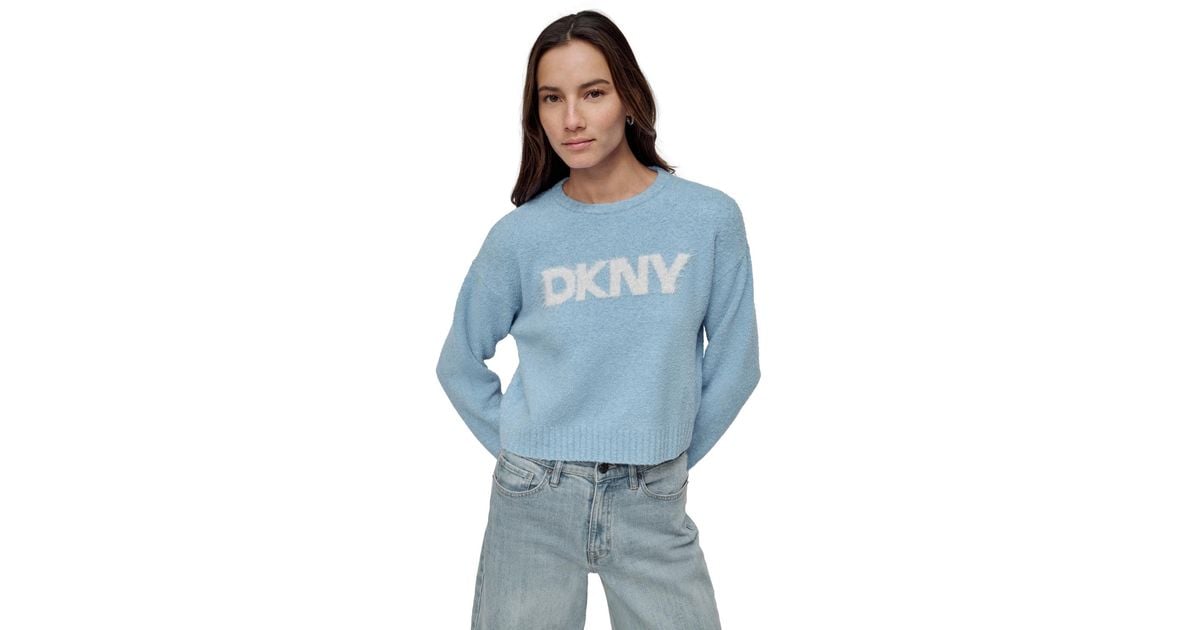 売れ筋商品|||ダナキャランニューヨーク ニット&セーター アウター レディース Women's Tinsel Logo Boucle Sweater J1L - FSTV PK/GOLD DKNY Tinsel Logo Boucle Sweater in Blue | Lyst