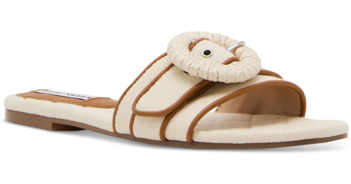 Steve Madden Merla Raffia Buckle Slide Sandals in White | Lyst