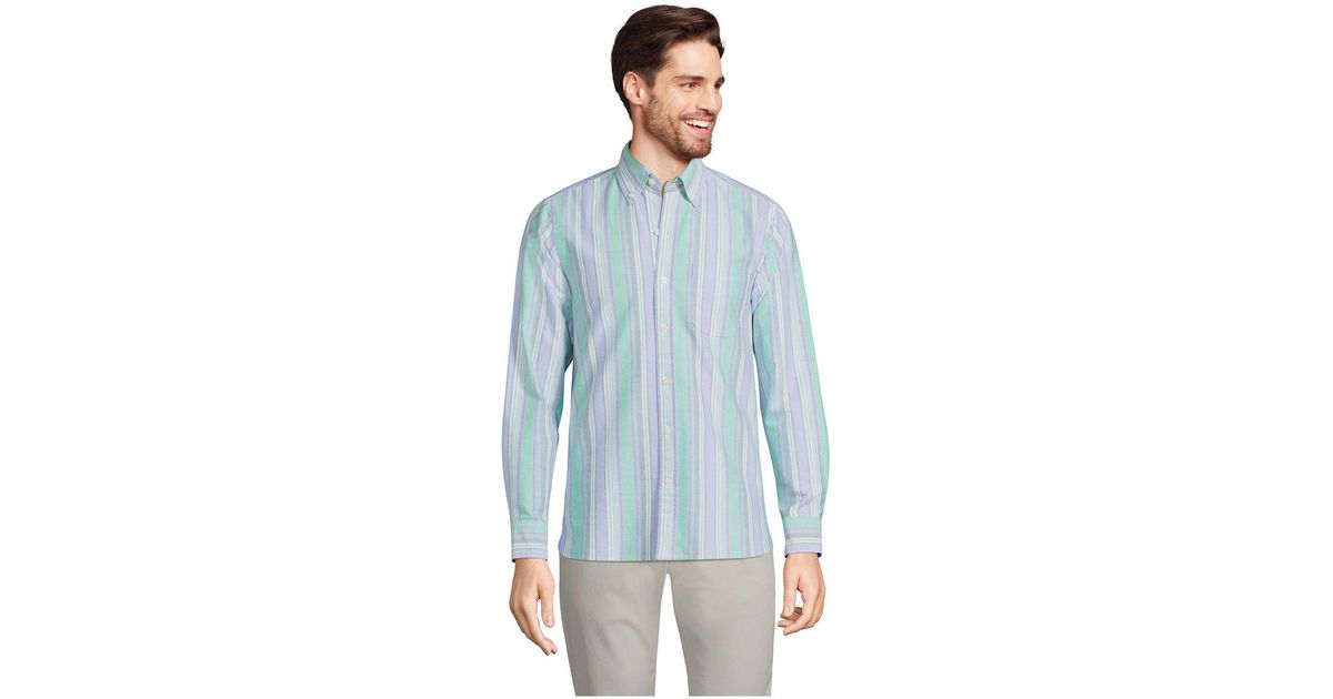 Lands' End Tall Traditional Fit Sail Rigger Oxford Shirt in Blue for