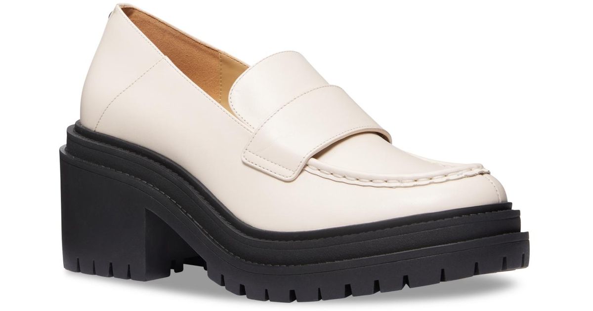 Michael Kors Rocco Lug Sole Slip On Heeled Loafer in White Lyst