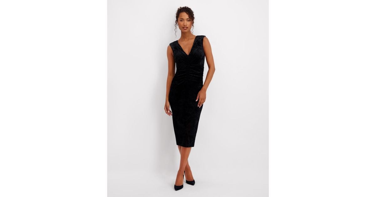 Siena Jewelry V-neck Velvet Mesh Dress in Black | Lyst