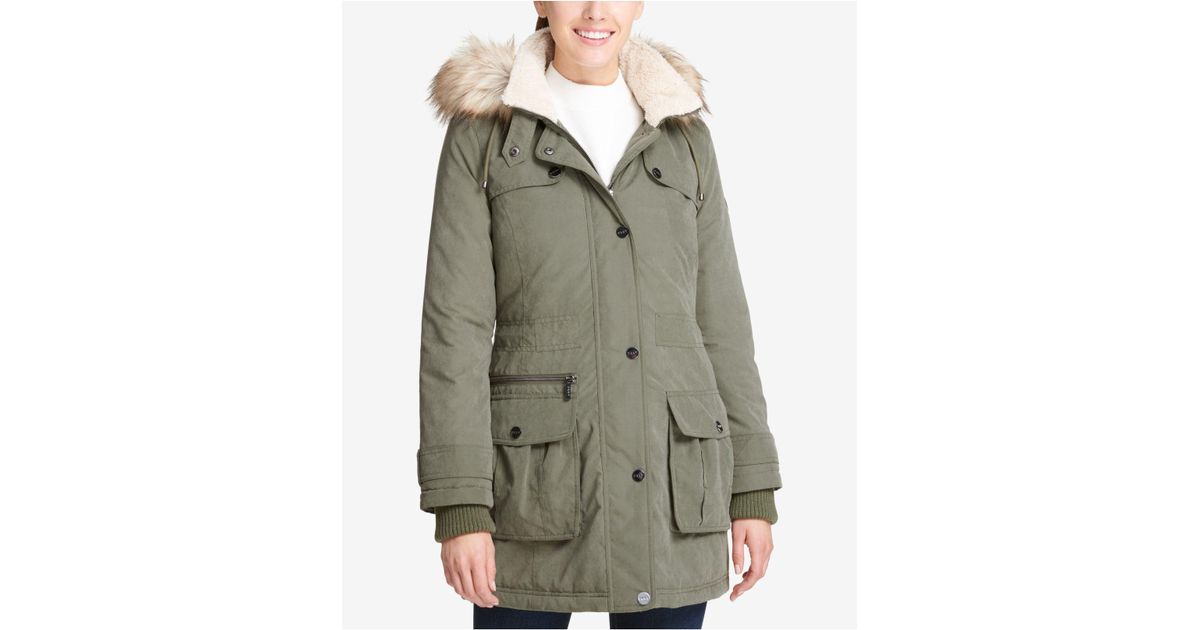 dkny anorak with faux fur trim