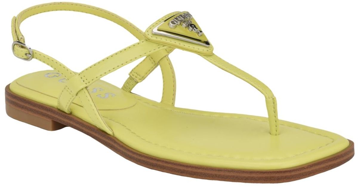 Guess Rainey Logo Square Toe T-strap Flat Sandals in Metallic | Lyst