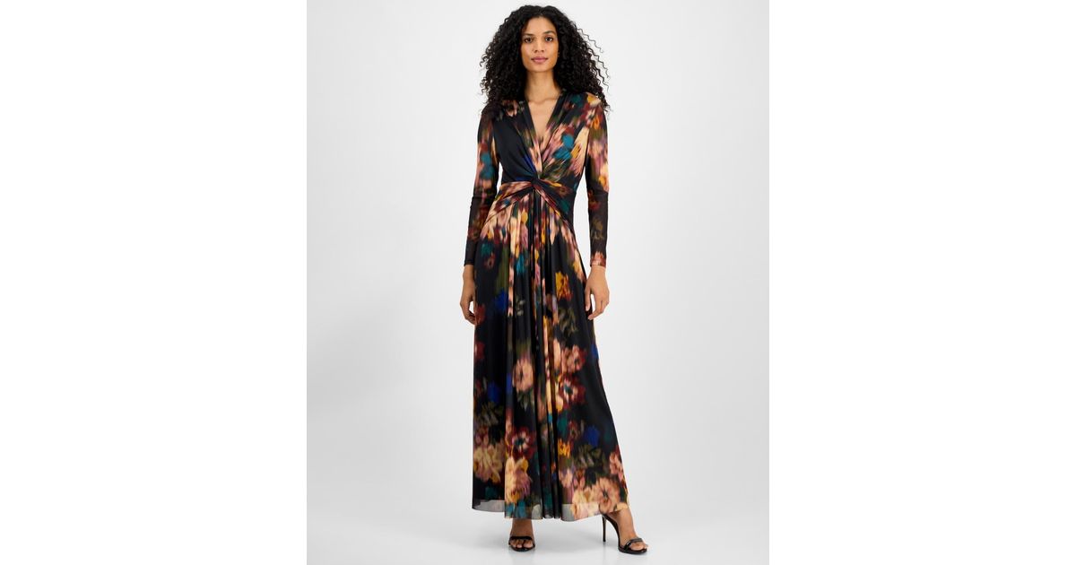 Anne Klein Printed Twist-front Long-sleeve Maxi Dress | Lyst
