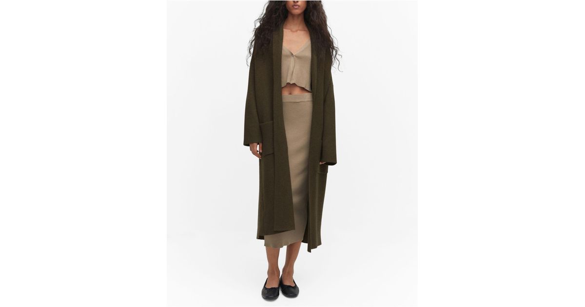 Mango Pockets Detail Oversized Knitted Coat in Green Lyst