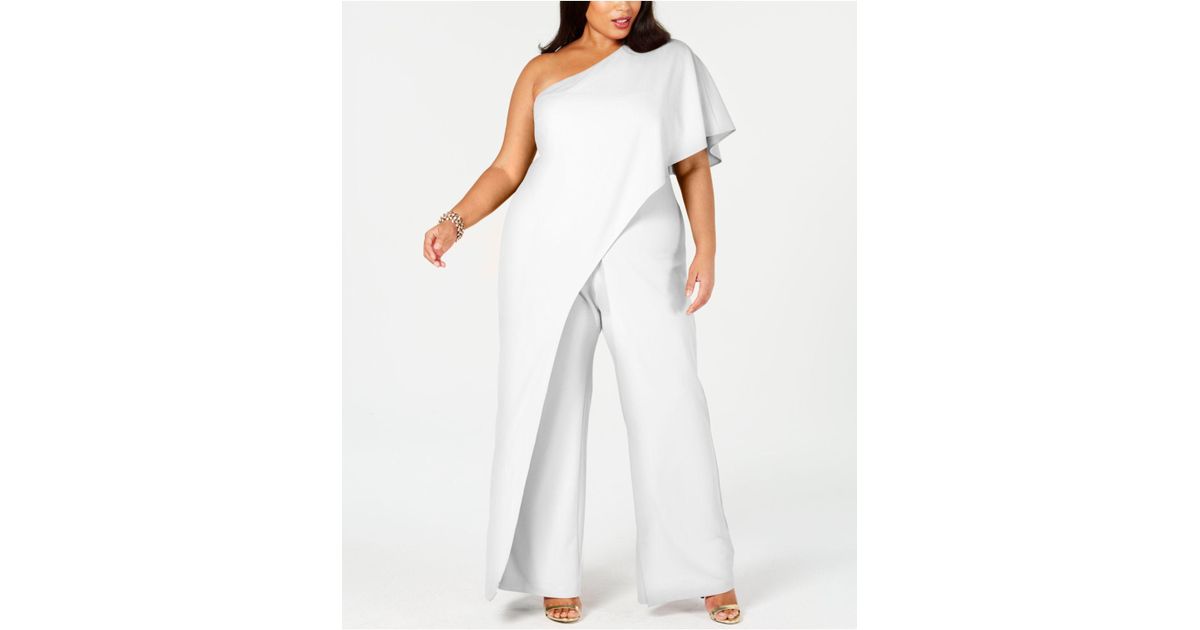 Adrianna Papell Synthetic Plus Size Draped One-shoulder Jumpsuit in Ivory  (White) - Lyst