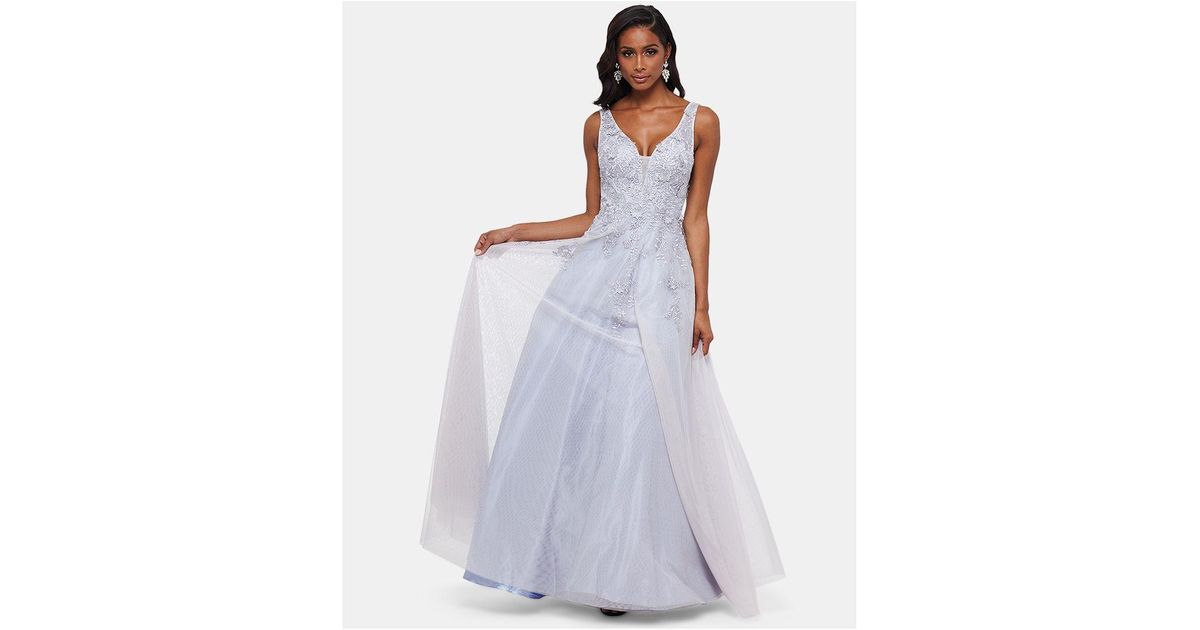 xscape embroidered lace ballgown