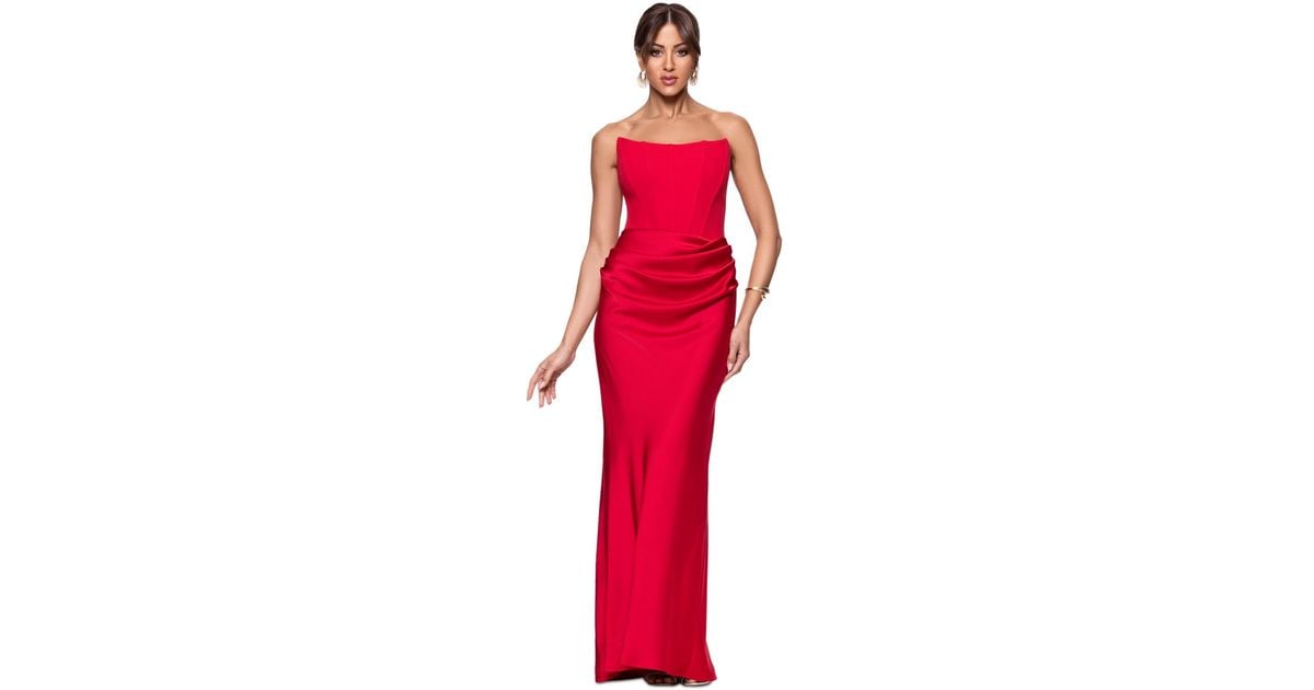 Betsy & Adam Mixed-media Strapless Corset Gown in Red | Lyst