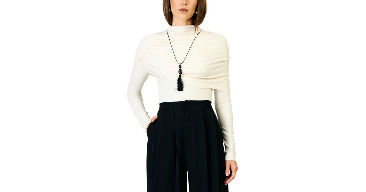 Line & Dot Angeli Mock Neck Long-sleeve Cape-style Top in White | Lyst