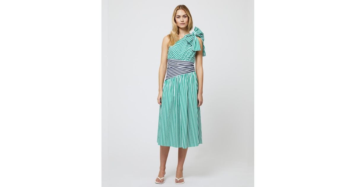 French Connection Alexis Cotton One-shoulder Striped Dress in Green | Lyst