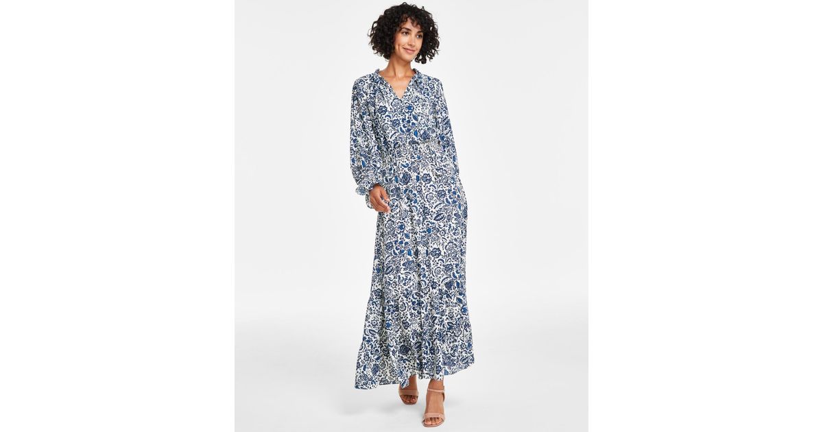 【Vince】 Tie-waist maxiドレス Vince Camuto Women's Paisley Tie-Waist Maxi Shirtdress - Macy's