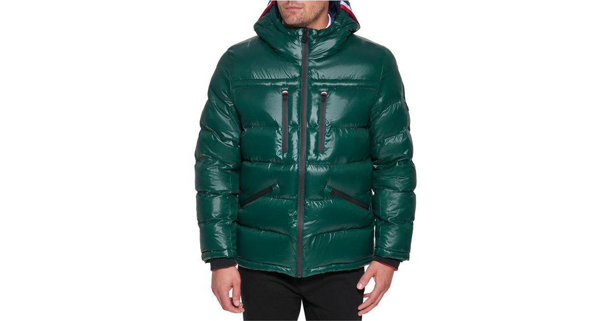 Tommy Hilfiger Synthetic Fashion Shine Quilted Hooded Puffer Jacket in