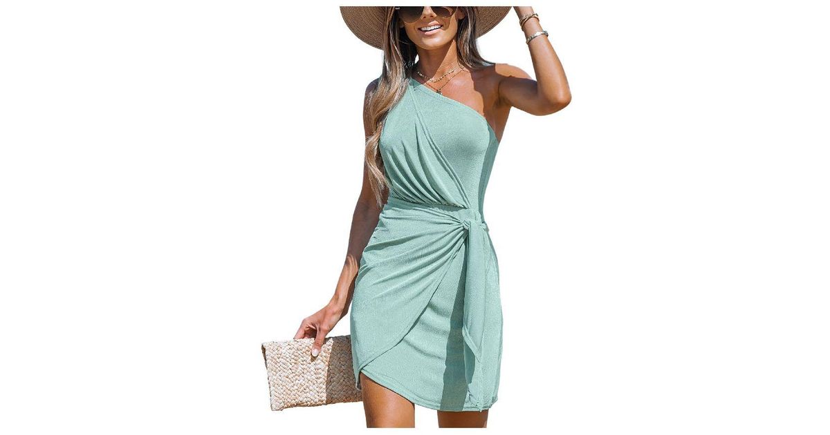 CUPSHE Knotted Oneshoulder Wrap Dress in Blue Lyst