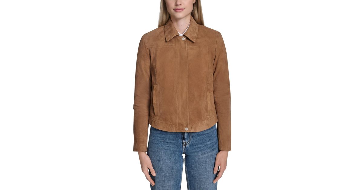 Cole Haan Zip Front Suede Jacket in Blue | Lyst