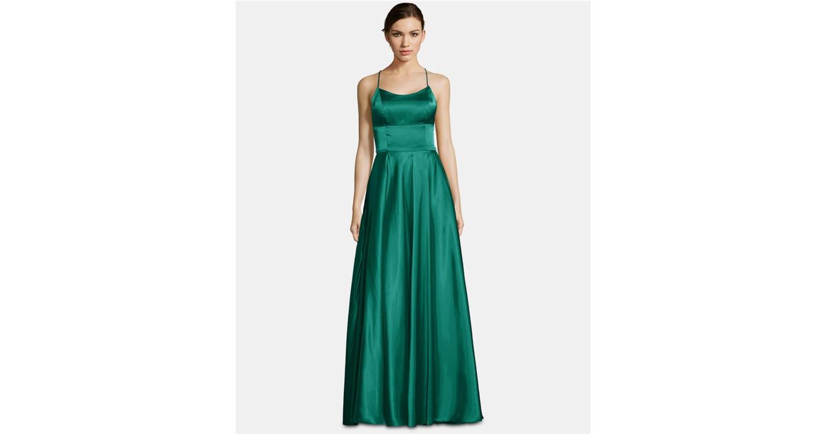 betsy and adam satin strappy back gown