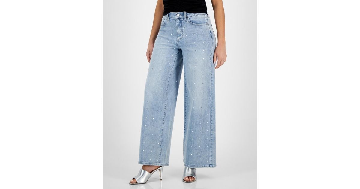 DKNY JEANS オールインワン レッド DKNY High Rise Studded Wide Leg Jeans in Blue | Lyst