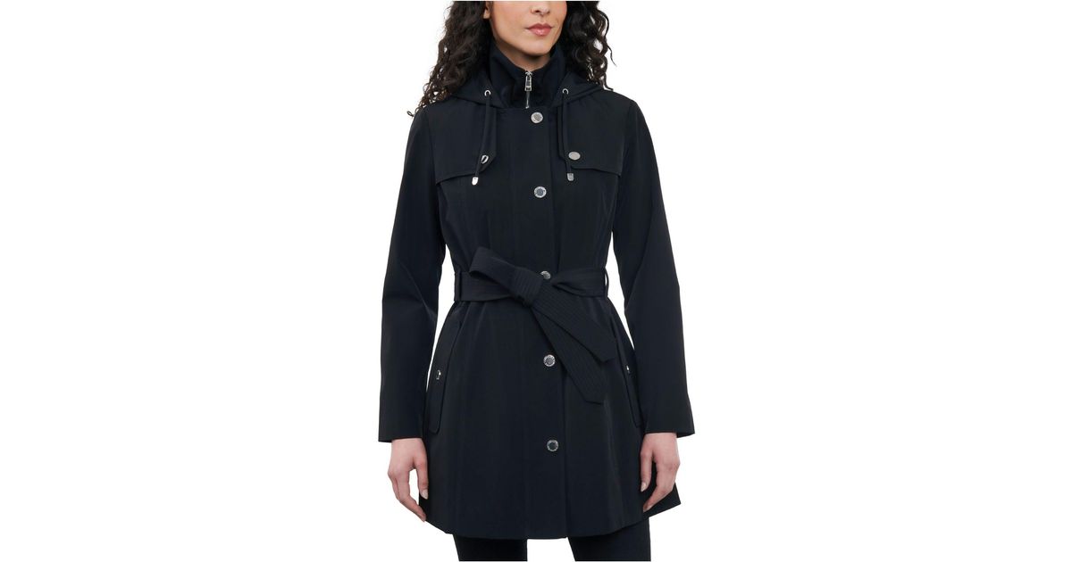 London Fog Hooded Belted Zipfront Rain Coat in Blue Lyst