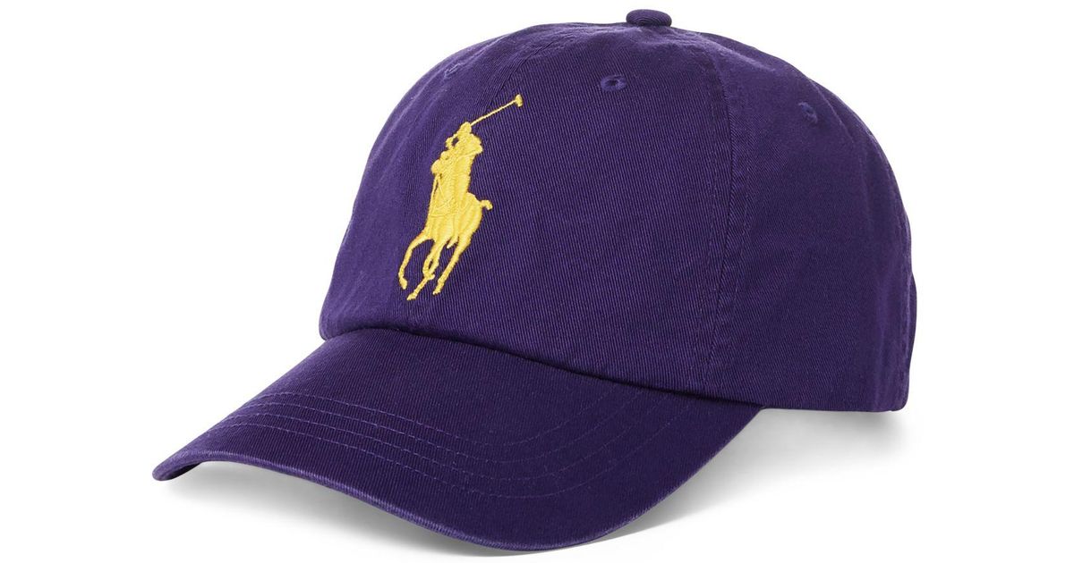 purple and yellow polo hat