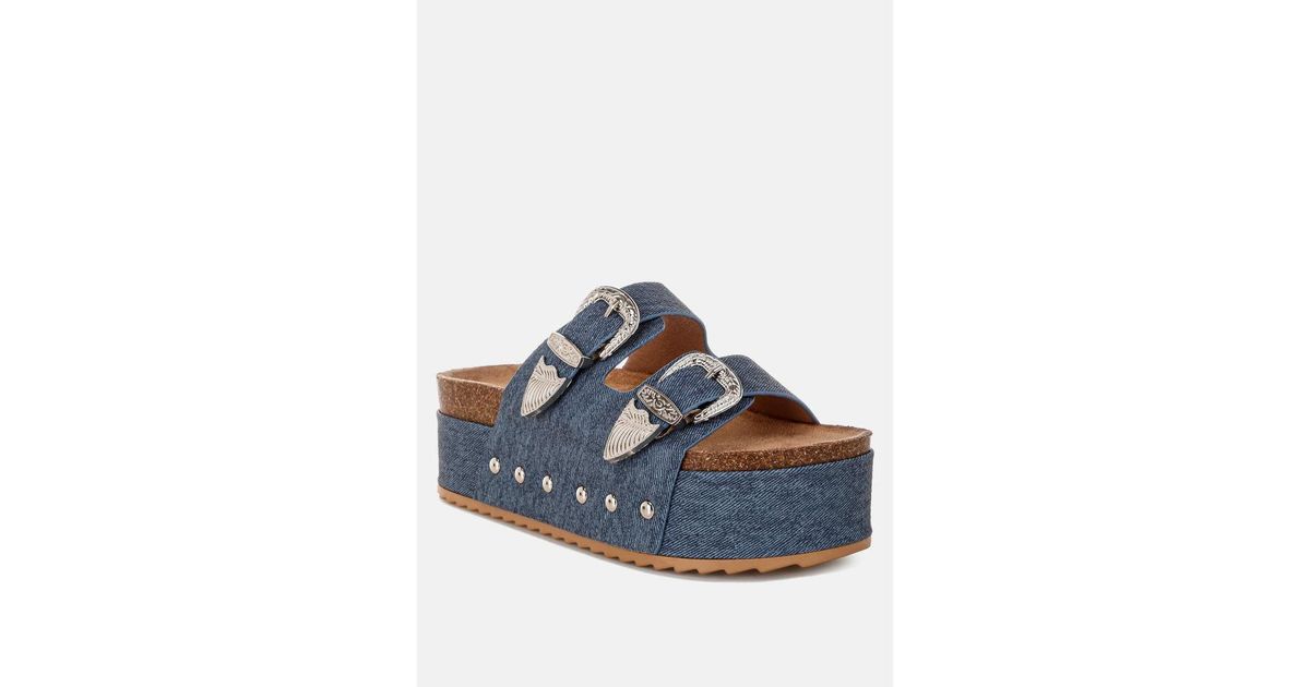 LONDON RAG Zaphod Faux Leather Flatform Slip Ons in Blue | Lyst
