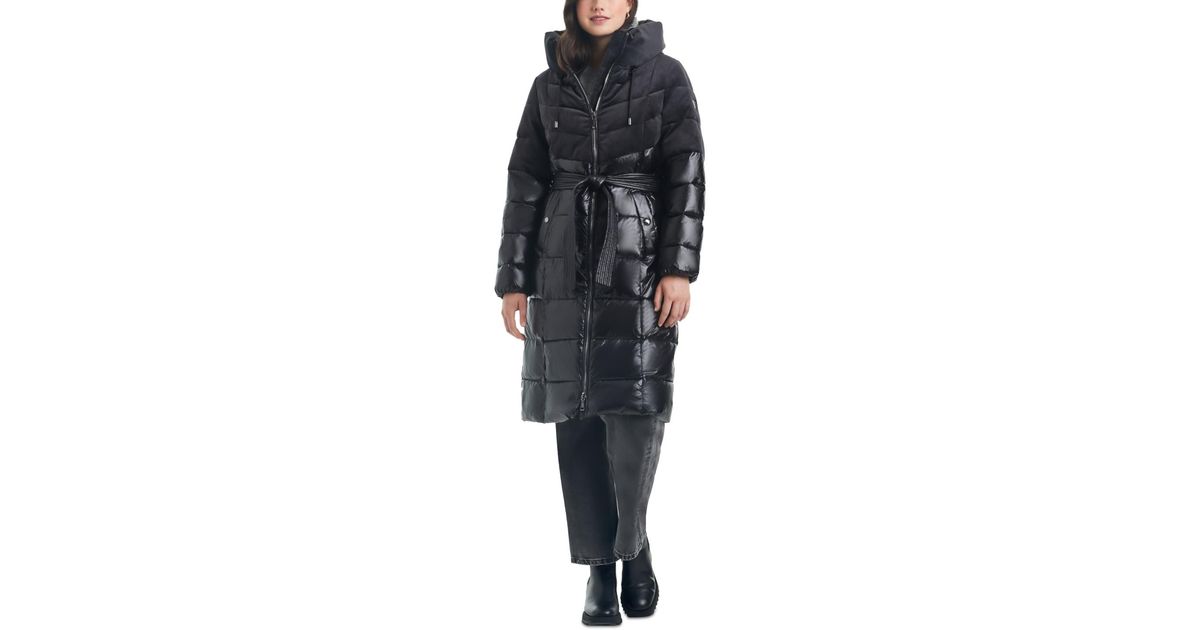 Vince Camuto Women's Belted Quilted Hooded Puffer Coat - Macy's