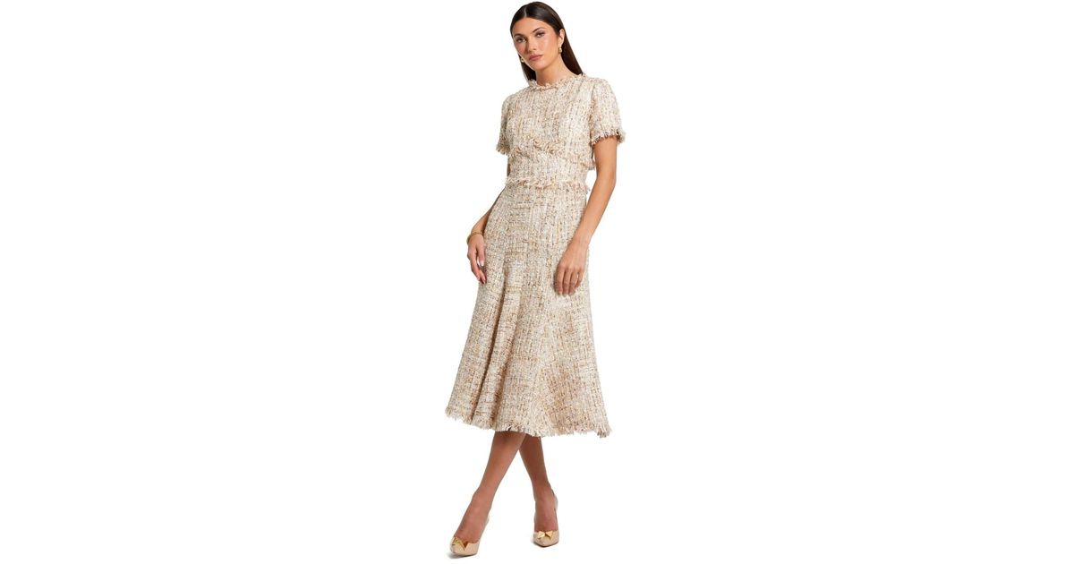 Mac Duggal Petite Boucle Short Sleeve A Line Midi Dress In Natural Lyst