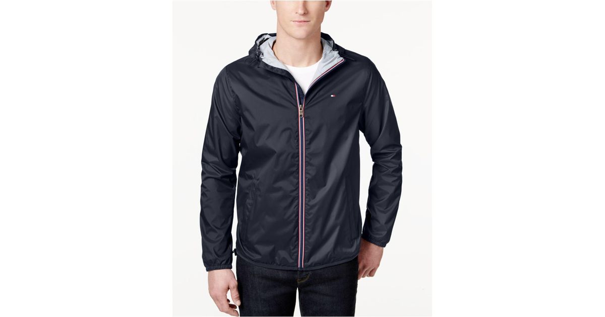 Tommy Hilfiger Synthetic Men's Zipfront Hooded Windbreaker in Navy
