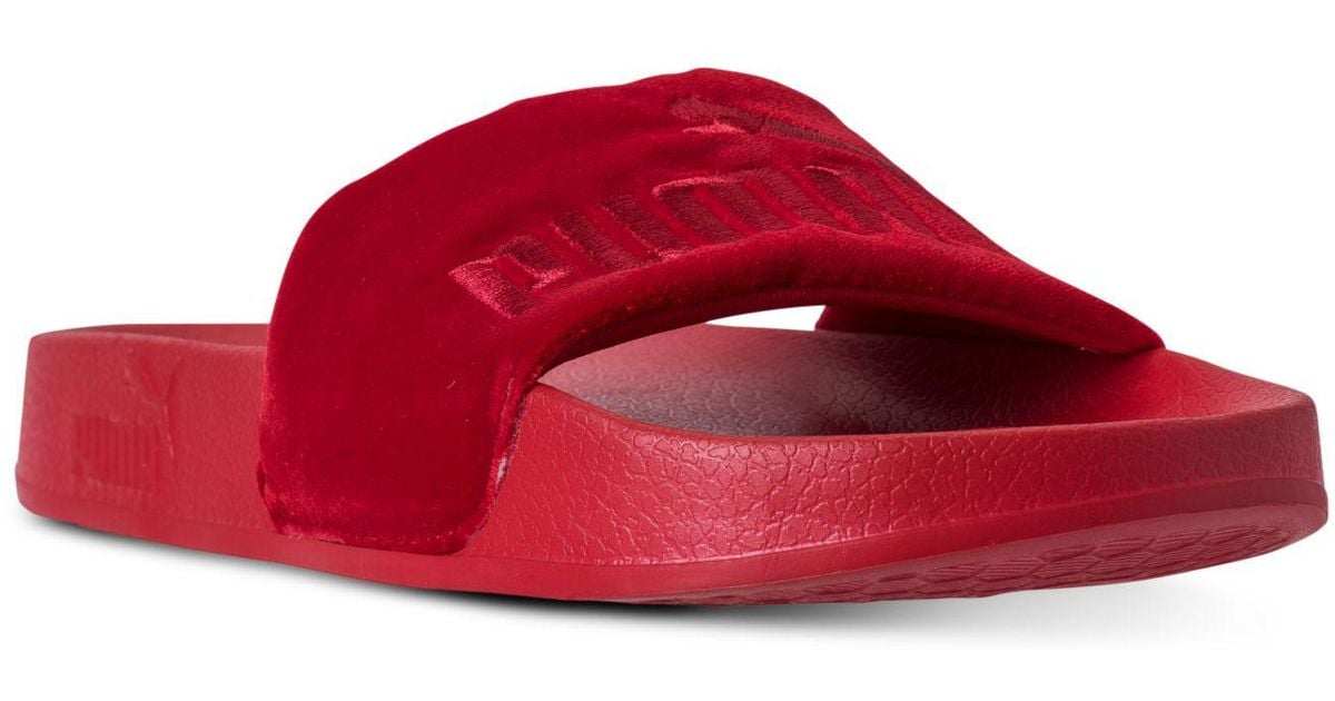 PUMA Leadcat Velvet Slide Sandals From Finish Line in Red | Lyst