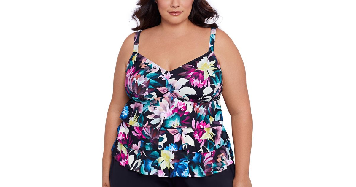 Swim Solutions Plus Size Floralprint Tiered Tankini Top in Blue Lyst