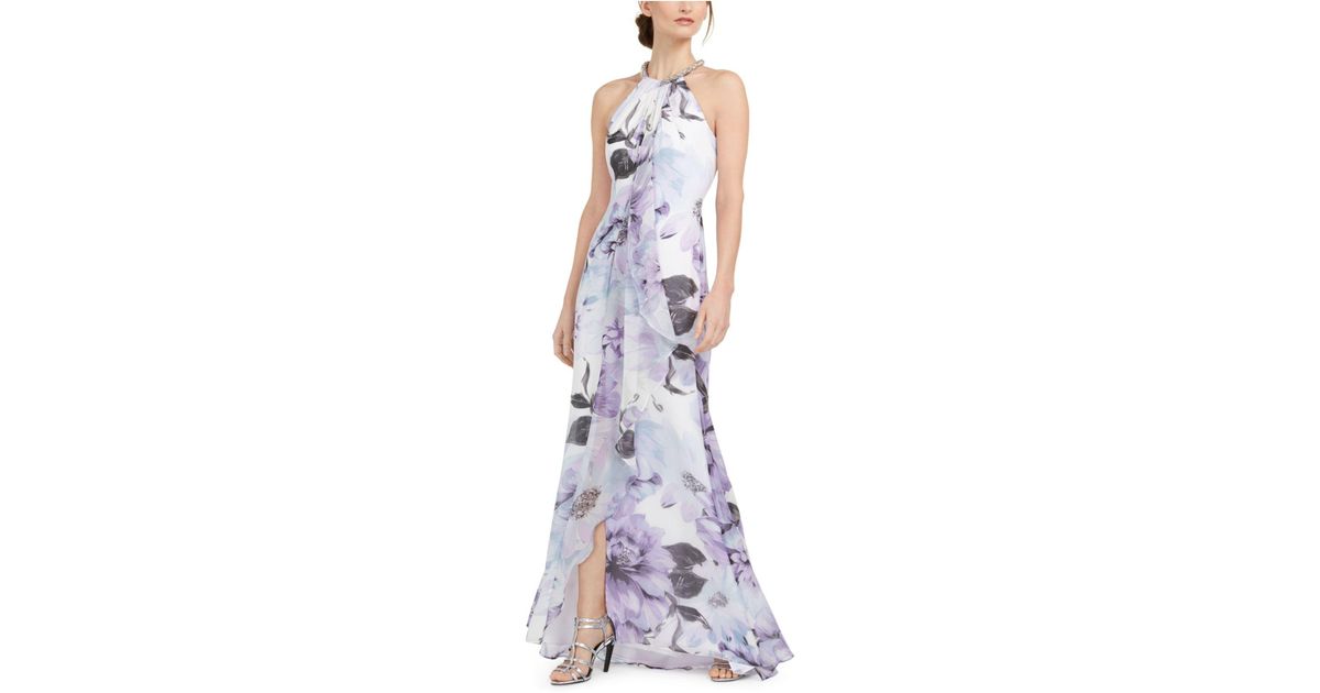 Calvin klein draped shop chiffon halter gown