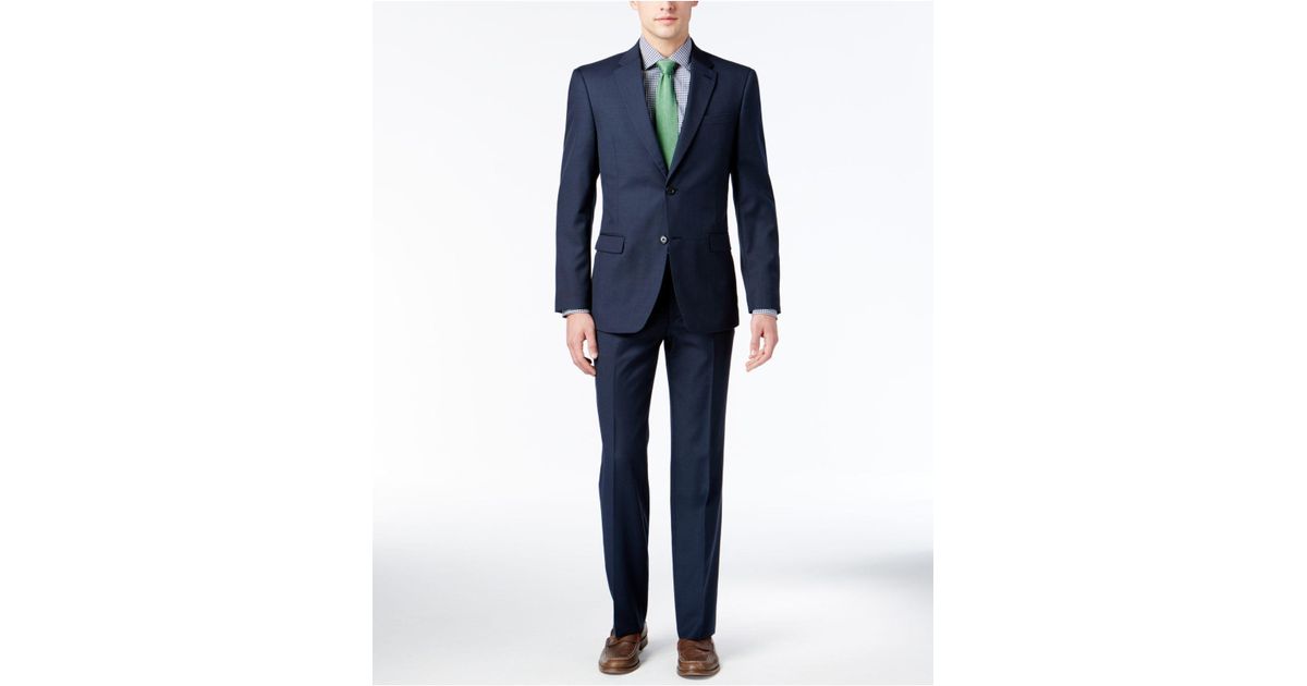 Tommy Hilfiger Men's Modern-fit Navy Sharkskin Suit in ...