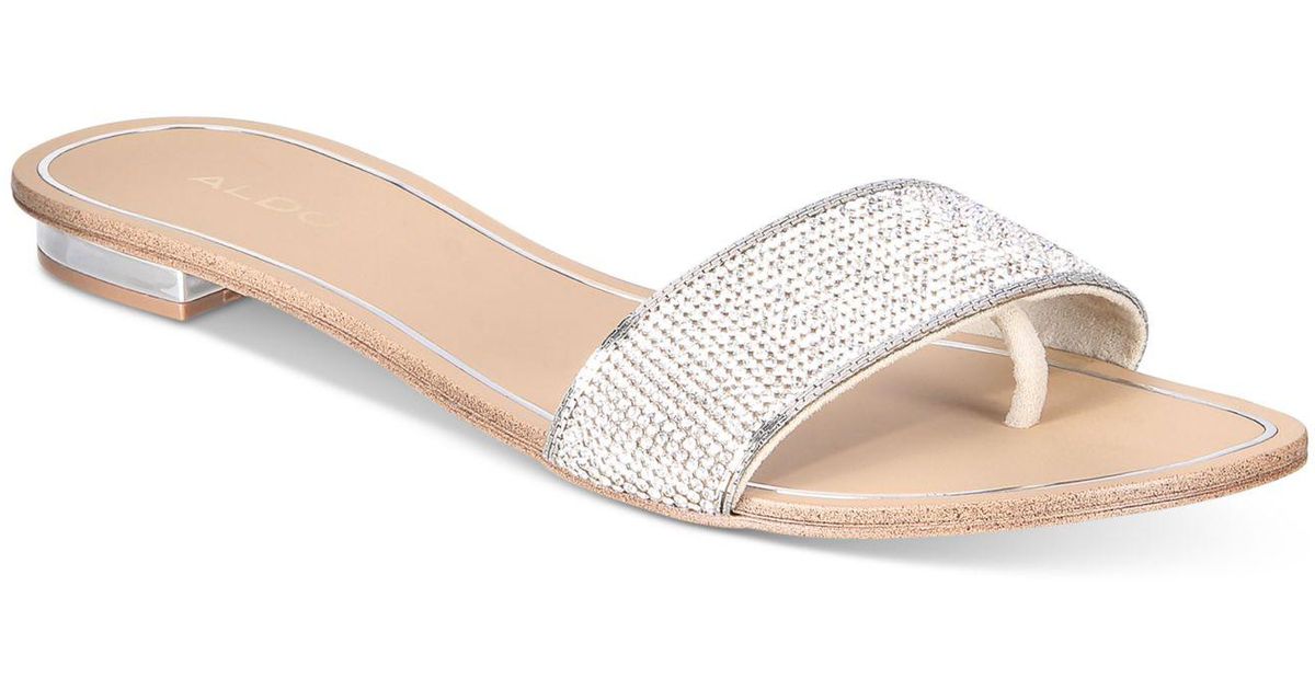 ALDO Soffia Embellished Slide Sandals in Metallic | Lyst